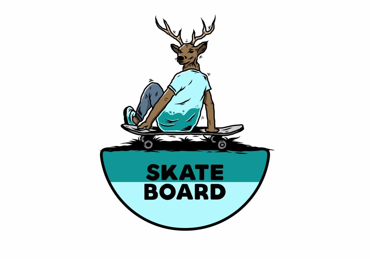 Man with deer head sitting on skateboard illustration vector