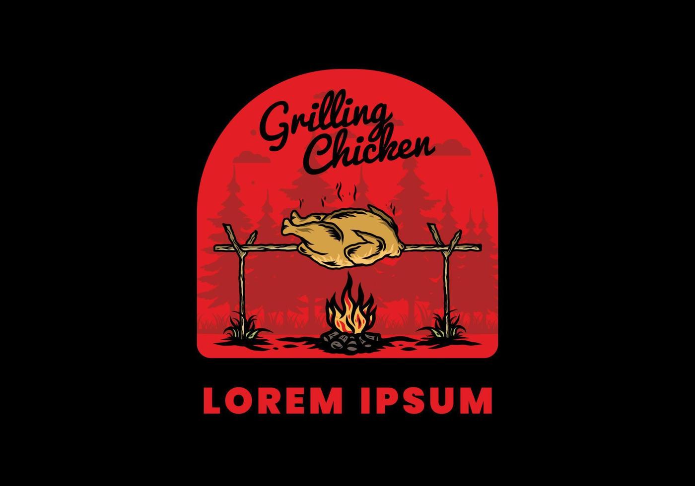 Grilling chicken over bonfire illustration design vector