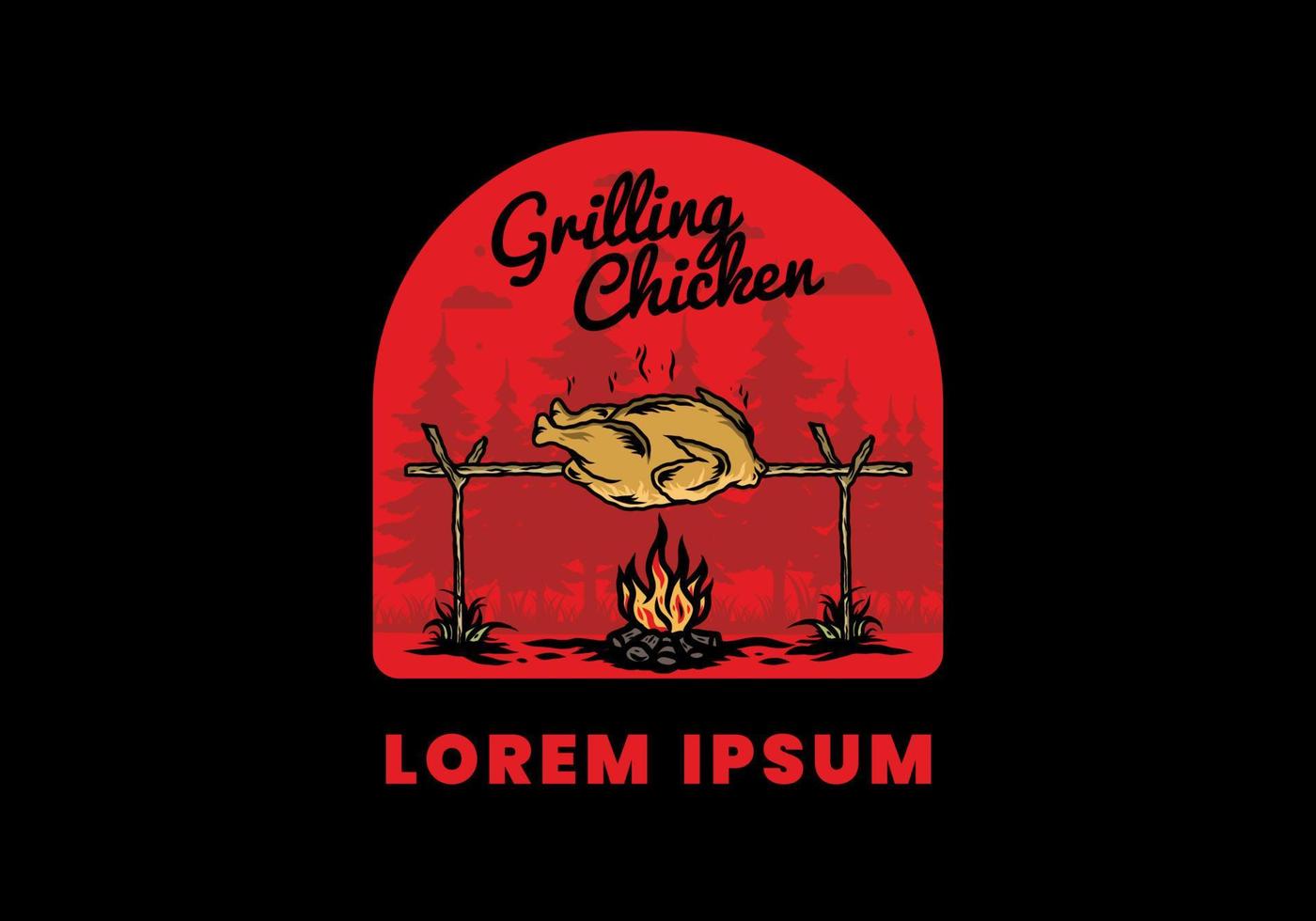 Grilling chicken over bonfire illustration design vector