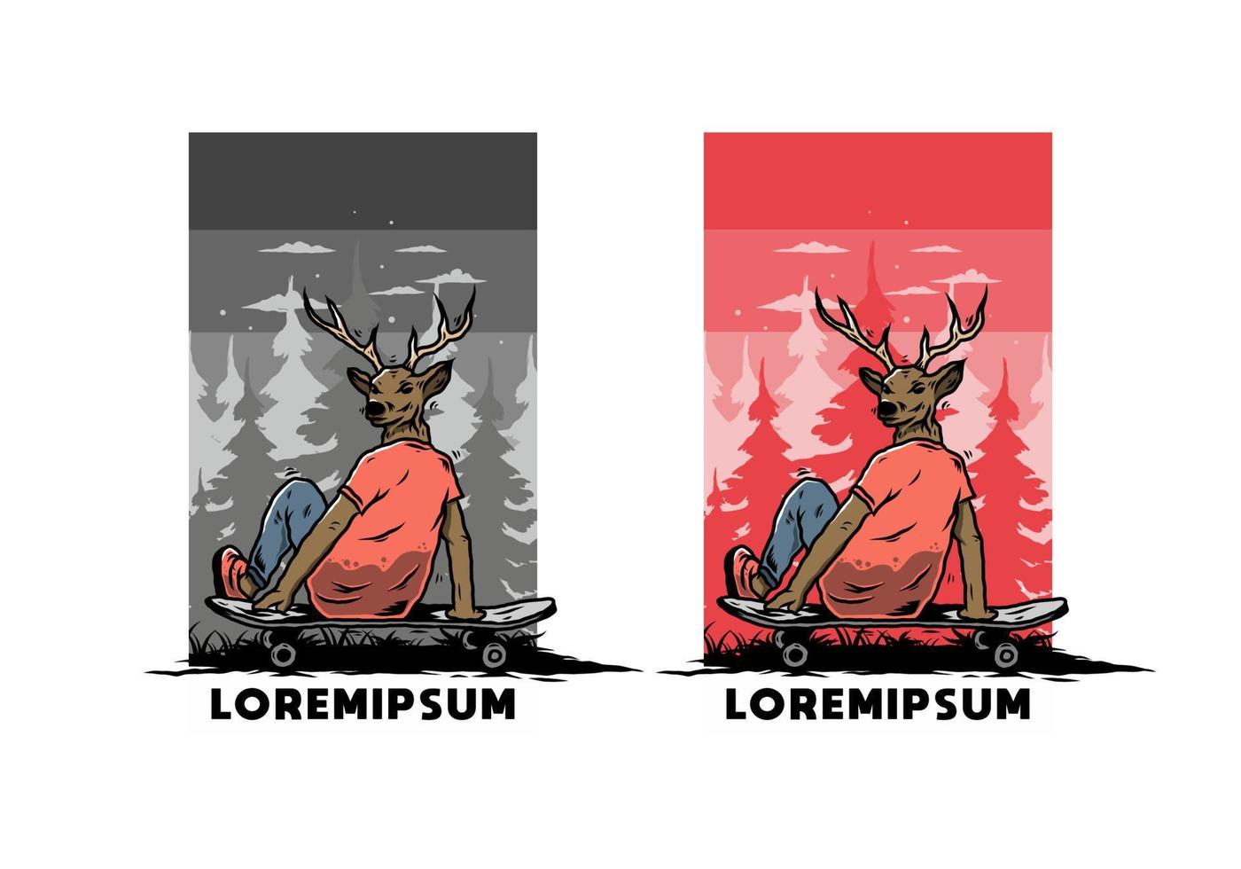 Man with deer head sitting on skateboard illustration vector
