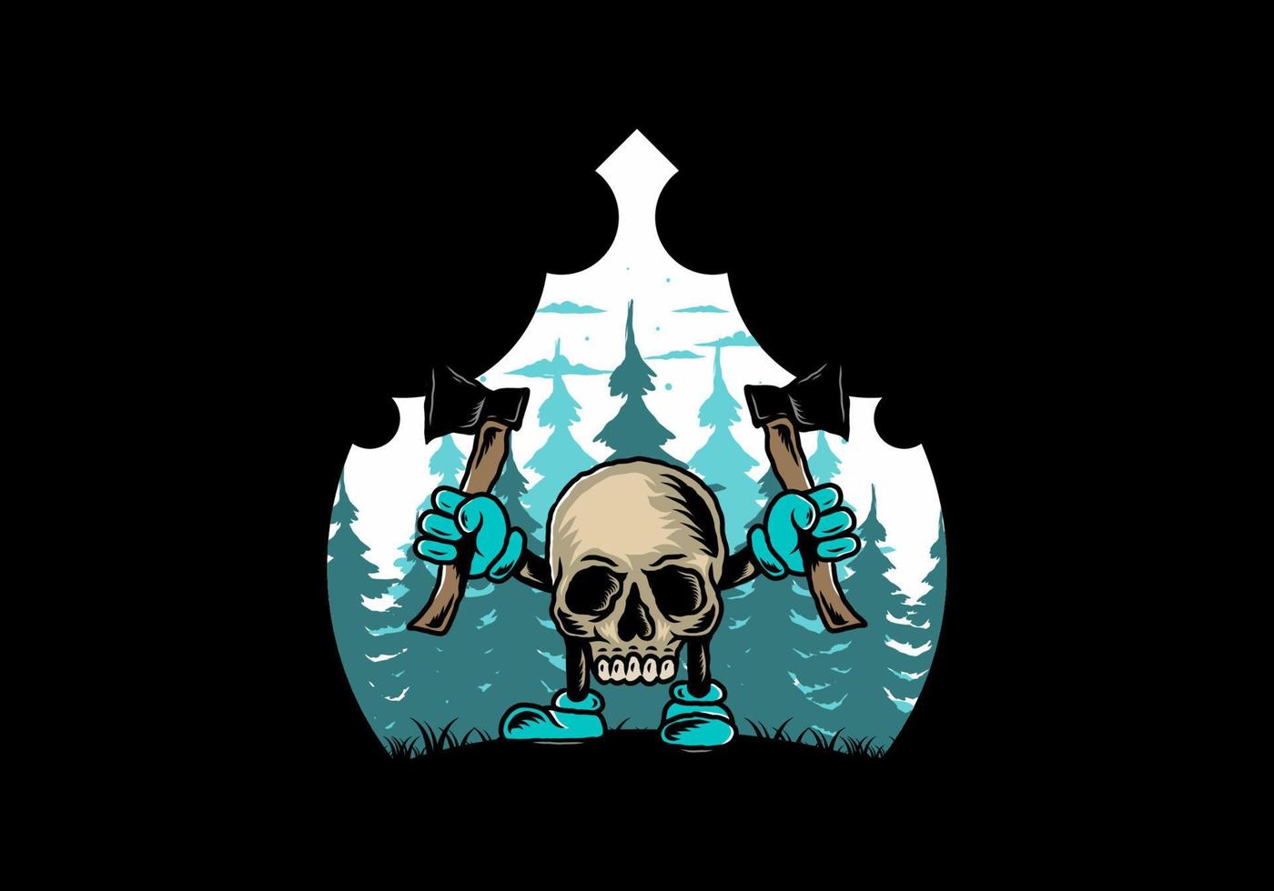 Skull holding two ax illustration design vector