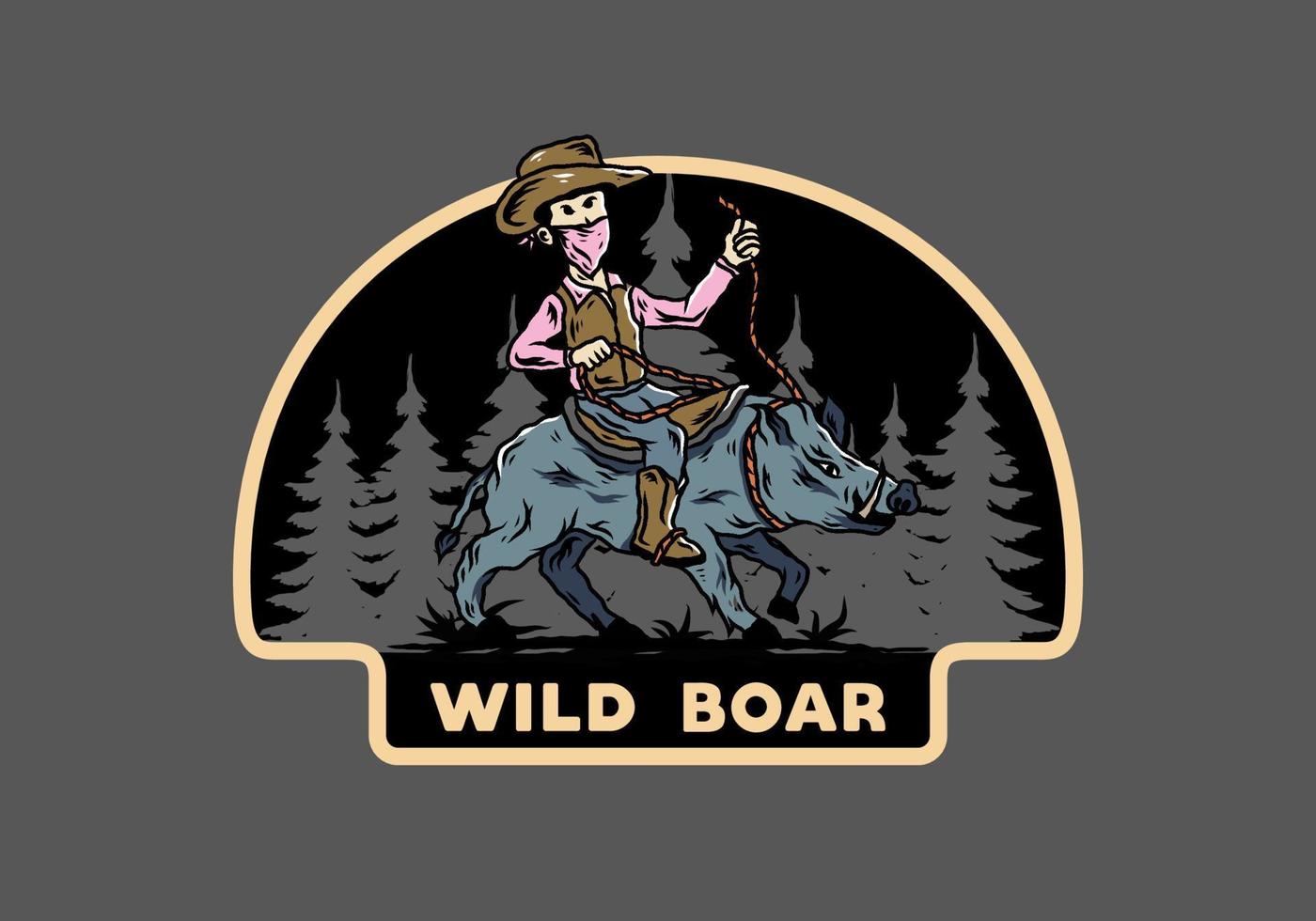 Man riding a wild boar illustration design vector