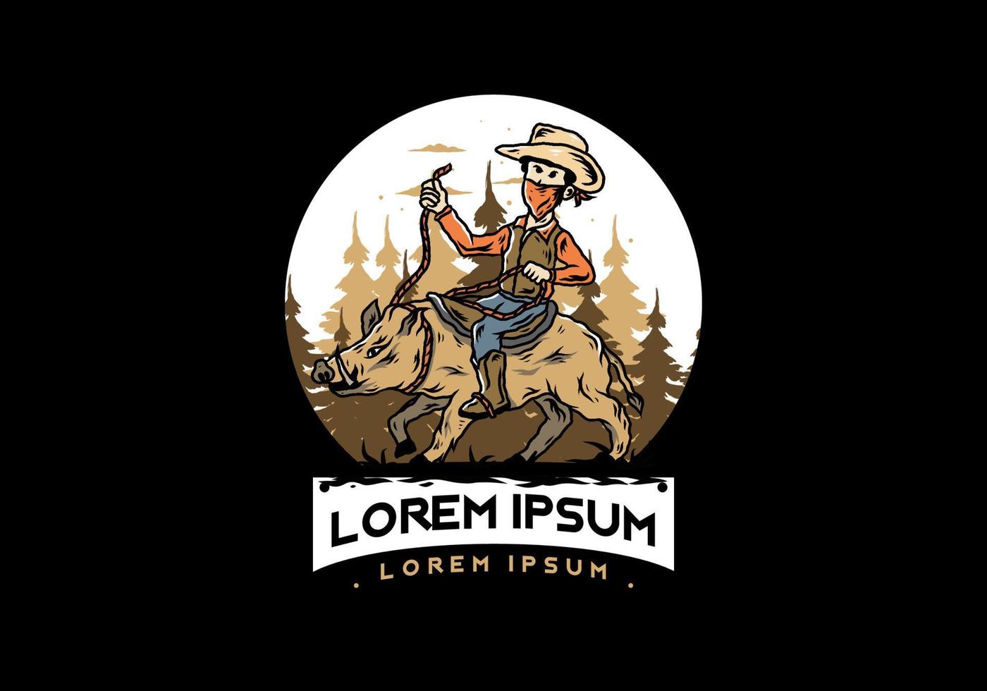 Man riding a wild boar illustration design vector