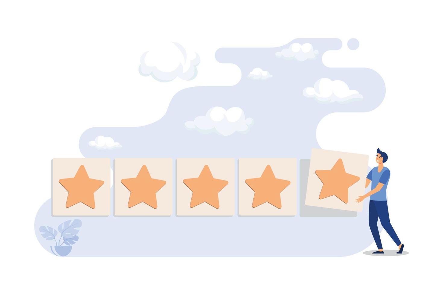 star rating, gold star in hand, positive feedback, given in five stars, business chart the highest score. flat design modern illustration vector