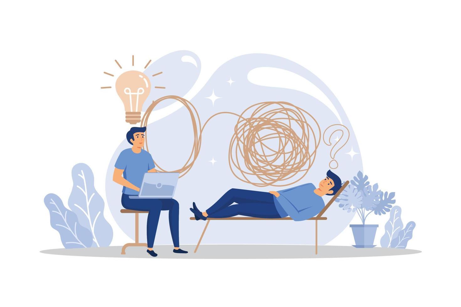 psychotherapy, unraveling complex situations, concept of social psychiatry, therapist and patient vector. flat design modern illustration vector