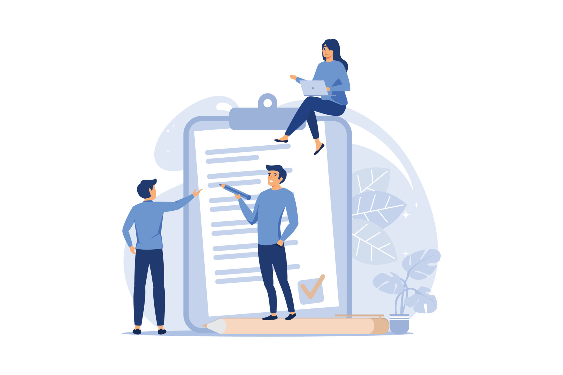 Little people fill out a form modern concept for web banners