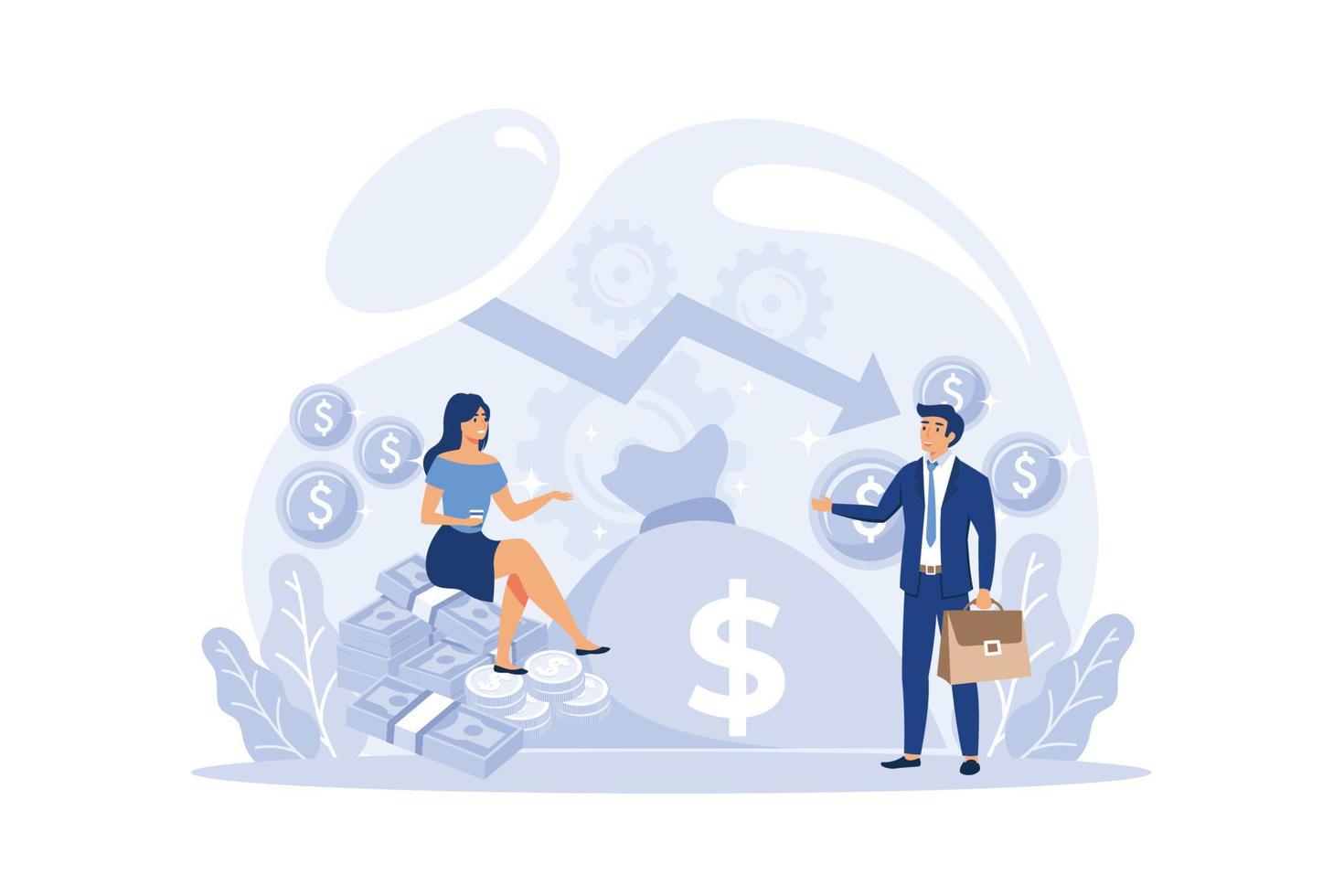 Cost optimization concept. Idea of financial and marketing strategy. Cost and income balance. Spending and cost reduction, while maximizing business value. Isolated flat illustration vector