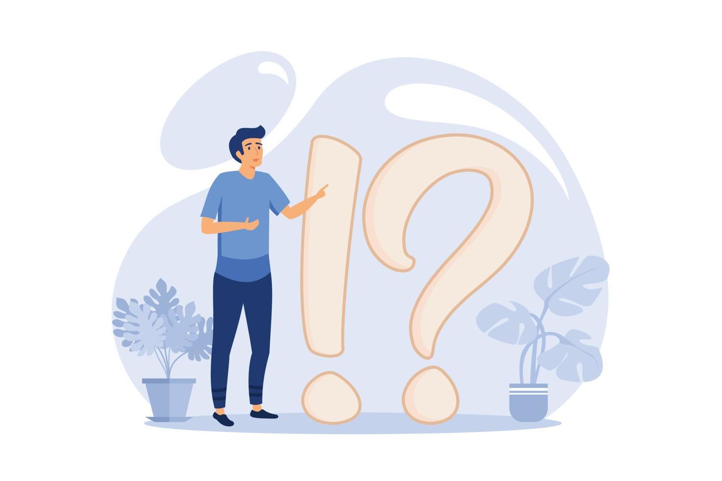 concept illustration of frequently asked questions of exclamation marks and question marks, metaphor question answer vector. flat design modern illustration vector