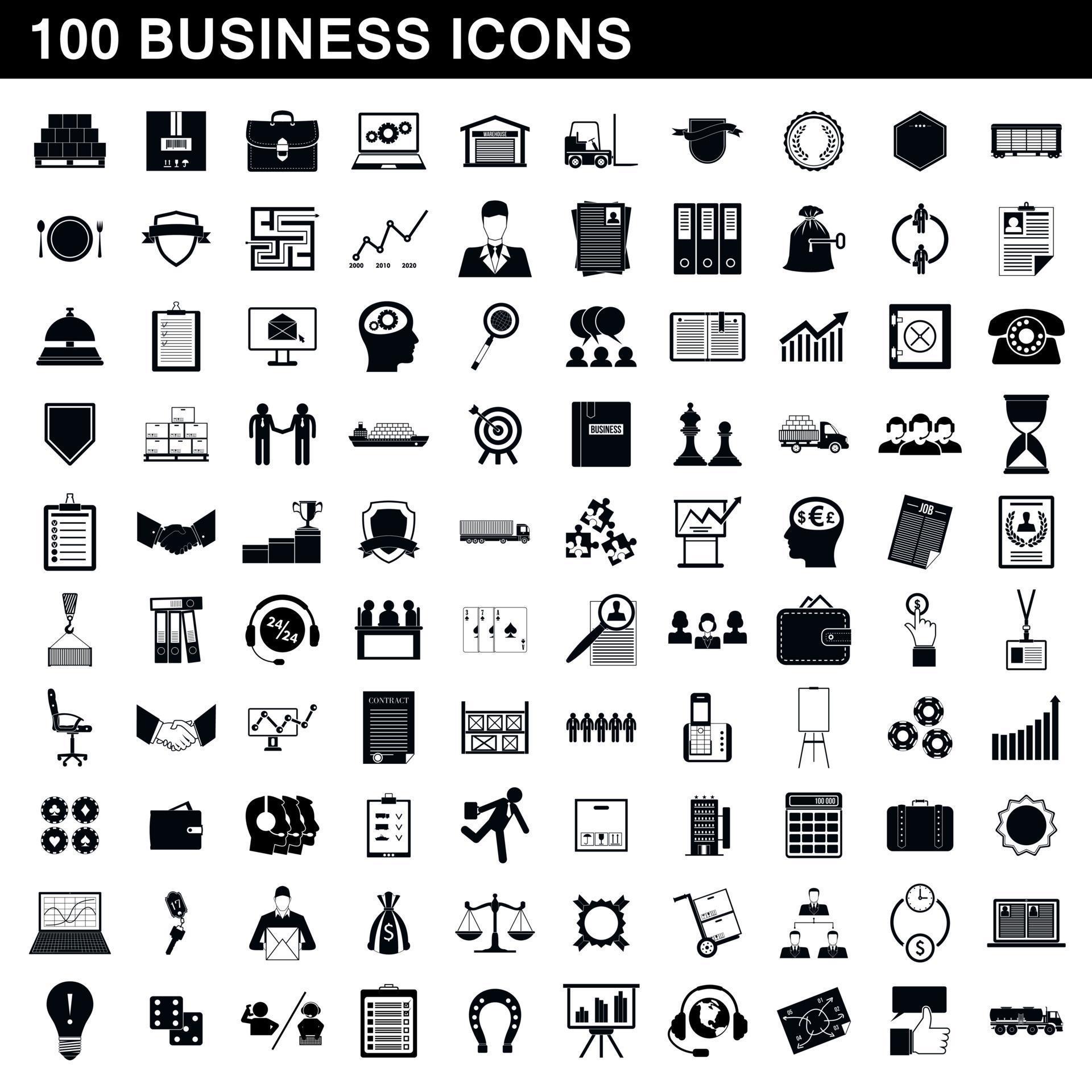 100 Business Icons Set Simple Style 8983970 Vector Art At Vecteezy