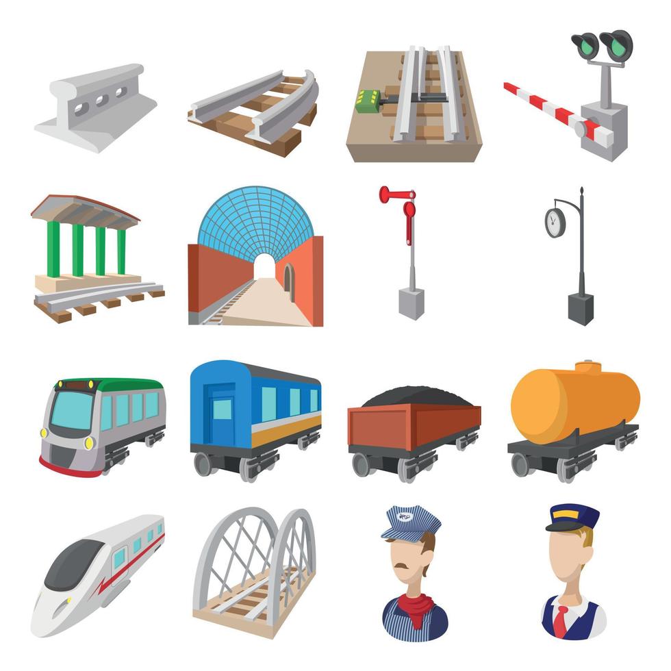 iconos de dibujos animados de ferrocarril vector