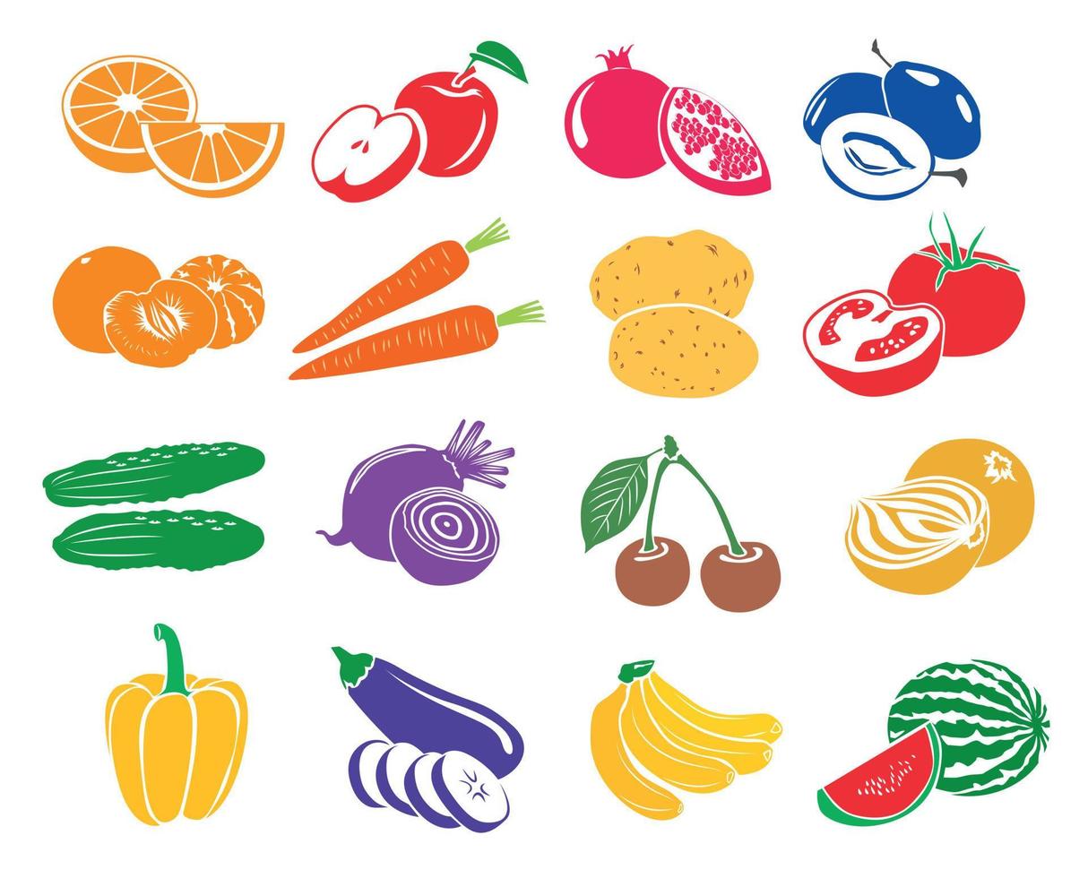 Fruits and vegetables set icons vector