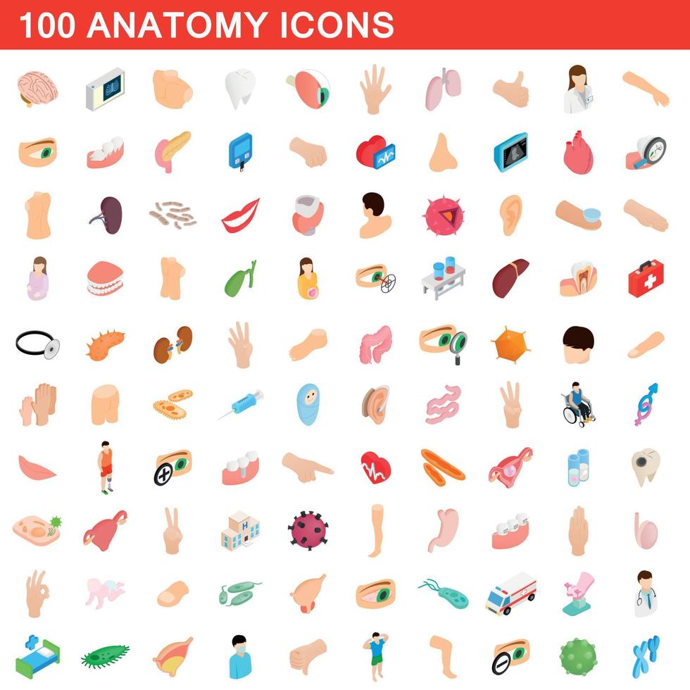 100 iconos de anatomía, estilo isométrico 3d vector