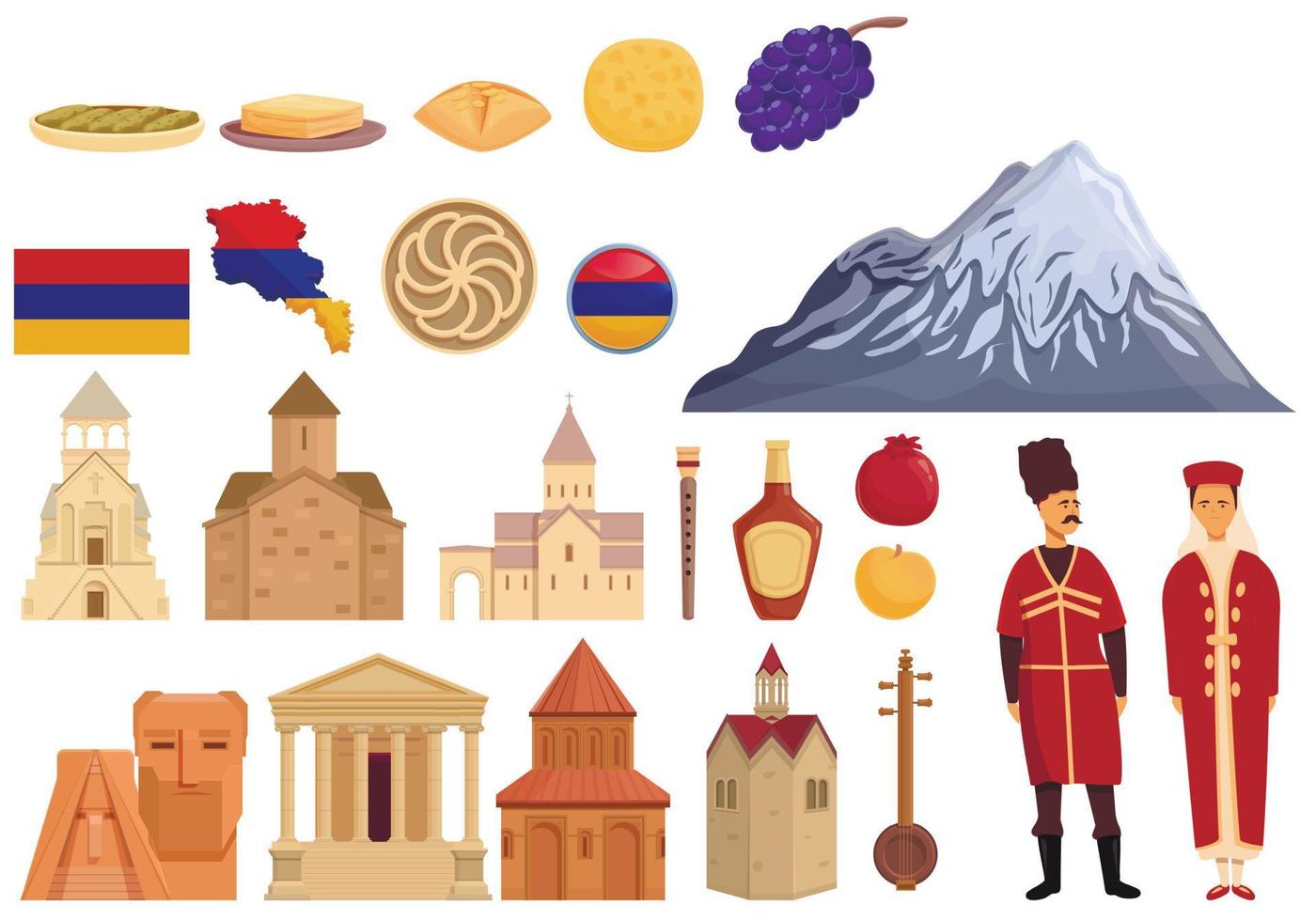 Armenia icons set cartoon vector. Tourism architecture vector