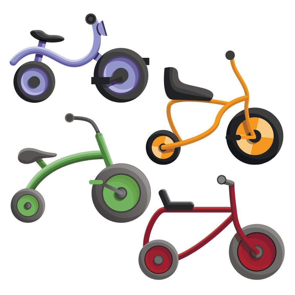 Tricycle icon set, cartoon style vector