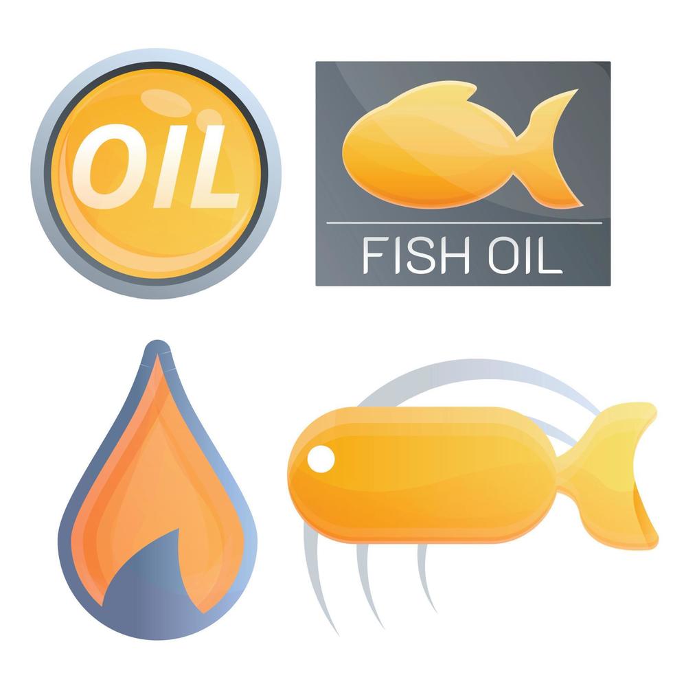 conjunto de logotipos de aceite de pescado ecológico, estilo de dibujos animados vector