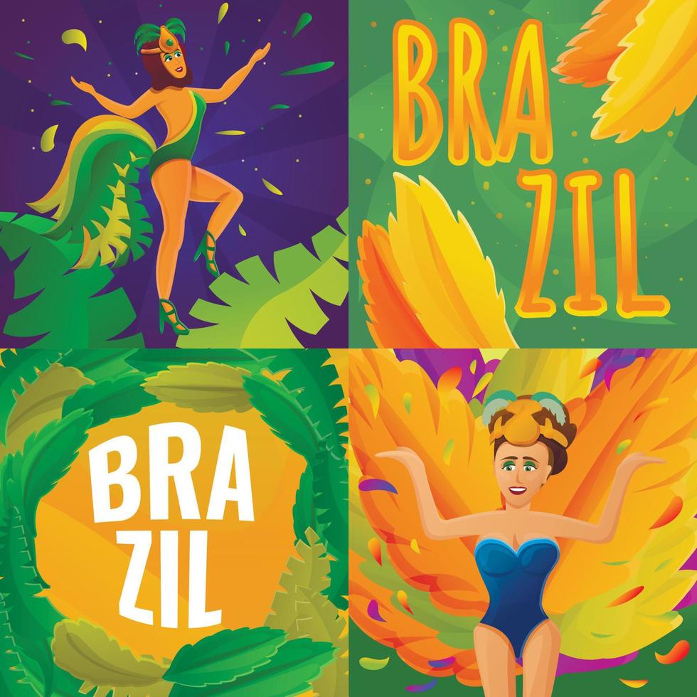 conjunto de banners de carnaval de brasil, estilo de dibujos animados vector