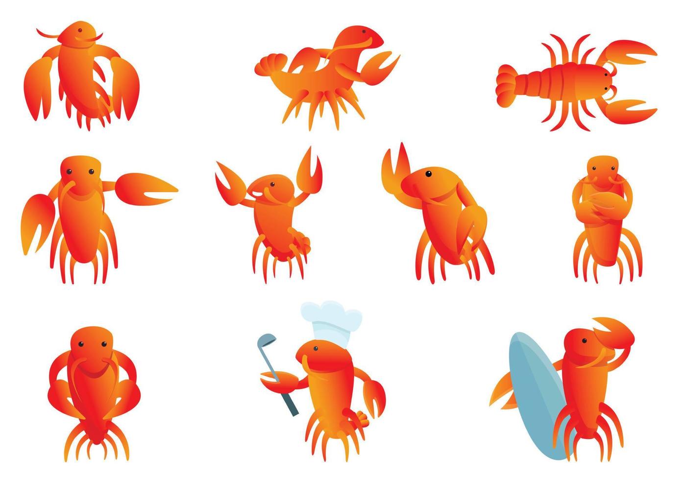 Lobster icons set, cartoon style vector