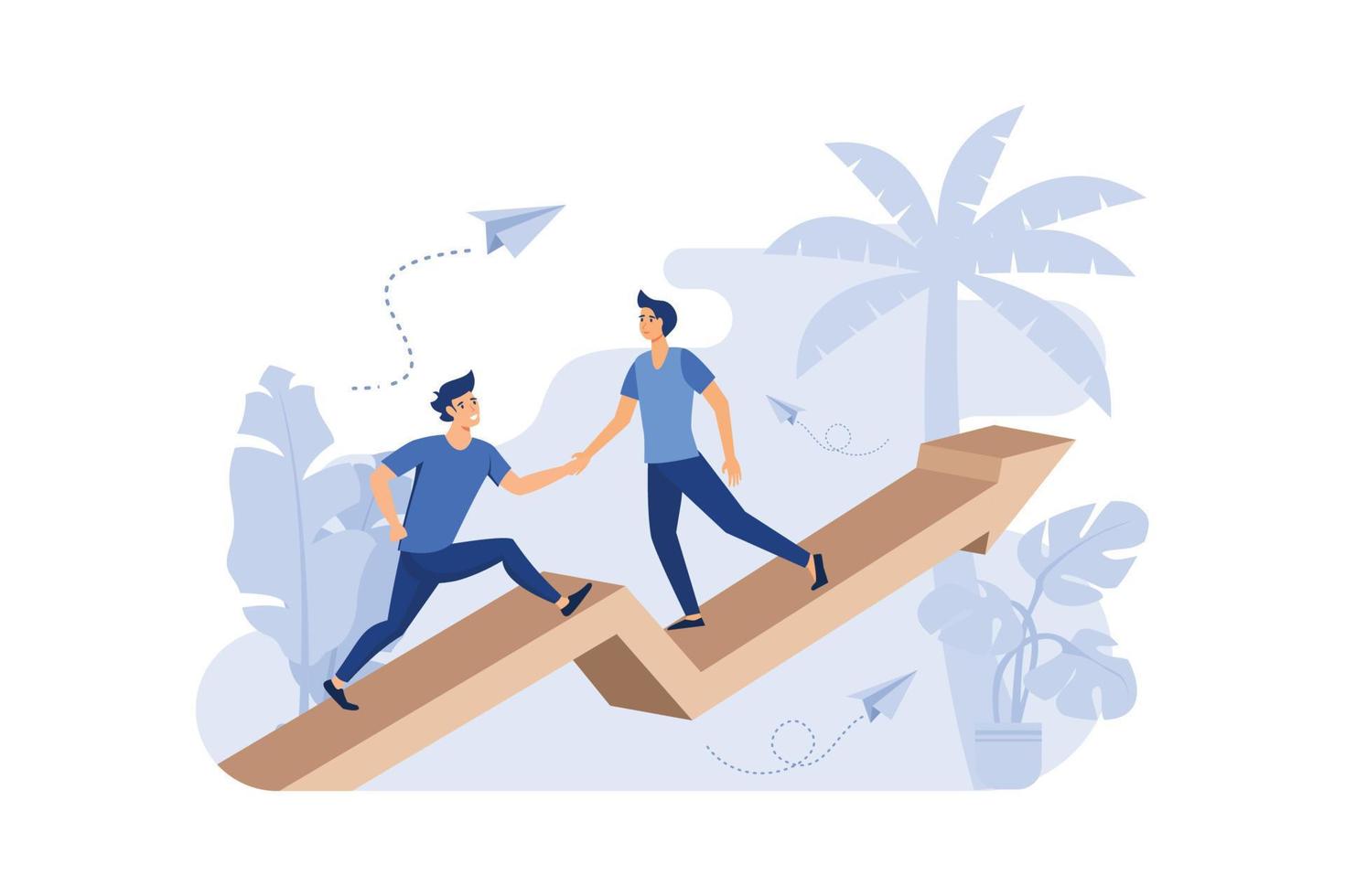 Goal-focused, increase motivation, way to achieve the goal, support and teamwork, help in overcoming obstacles, flat design modern illustration vector