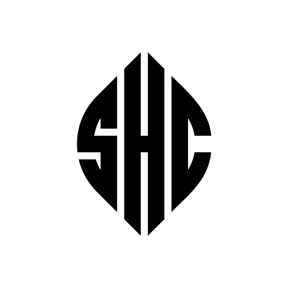 SHC circle letter logo design with circle and ellipse shape. SHC ellipse letters with typographic style. The three initials form a circle logo. SHC Circle Emblem Abstract Monogram Letter Mark Vector. vector