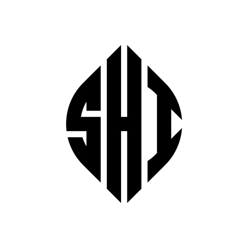 SHI circle letter logo design with circle and ellipse shape. SHI ellipse letters with typographic style. The three initials form a circle logo. SHI Circle Emblem Abstract Monogram Letter Mark Vector. vector