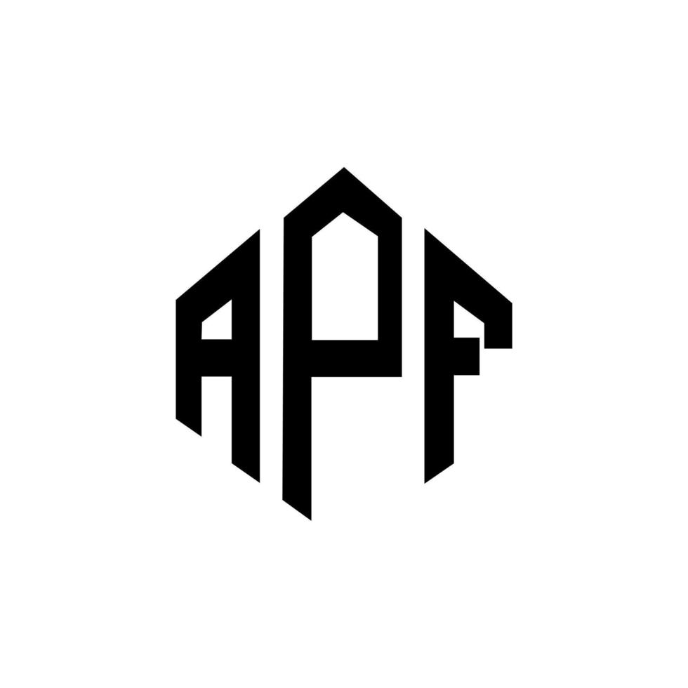 APF letter logo design with polygon shape. APF polygon and cube shape logo design. APF hexagon vector logo template white and black colors. APF monogram, business and real estate logo.