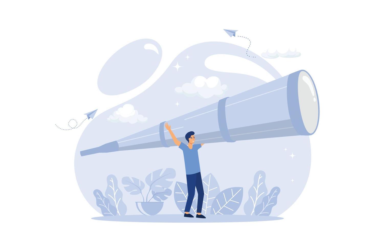 watching through a spyglass, looking to the future, Business Character Foresight. flat design modern illustration vector