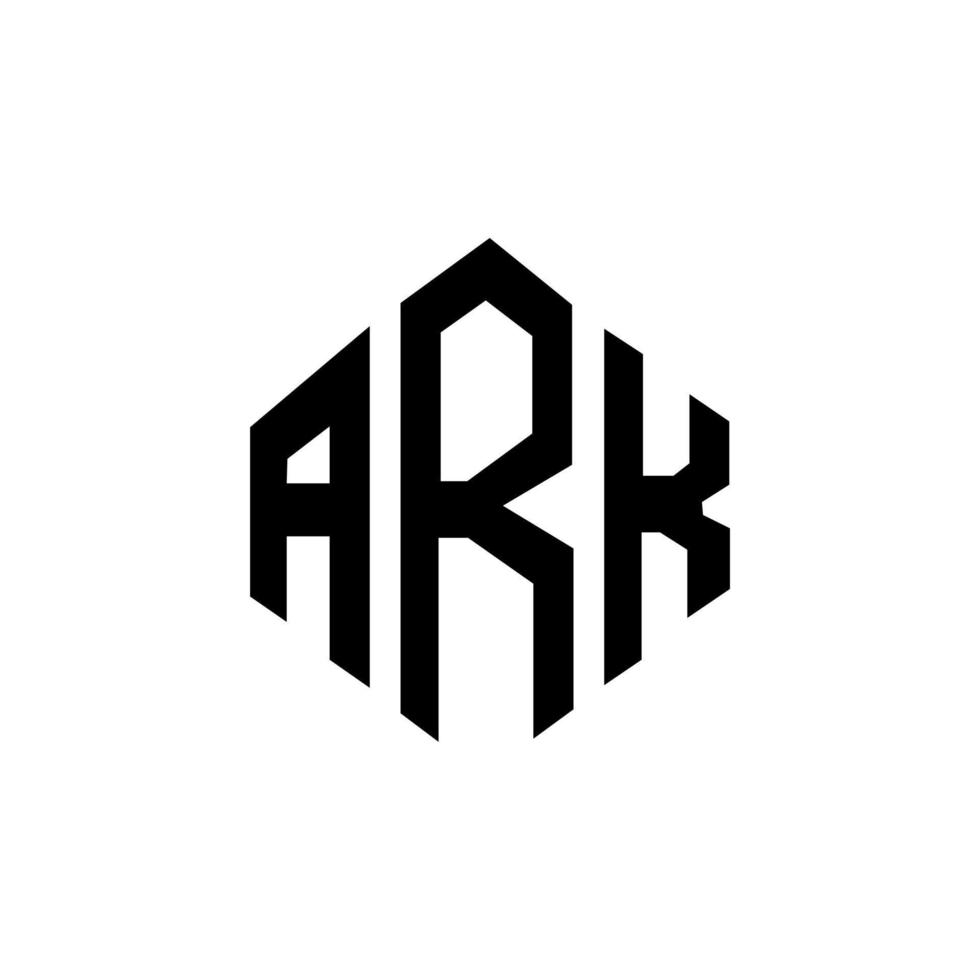 ARK letter logo design with polygon shape. ARK polygon and cube shape logo design. ARK hexagon vector logo template white and black colors. ARK monogram, business and real estate logo.