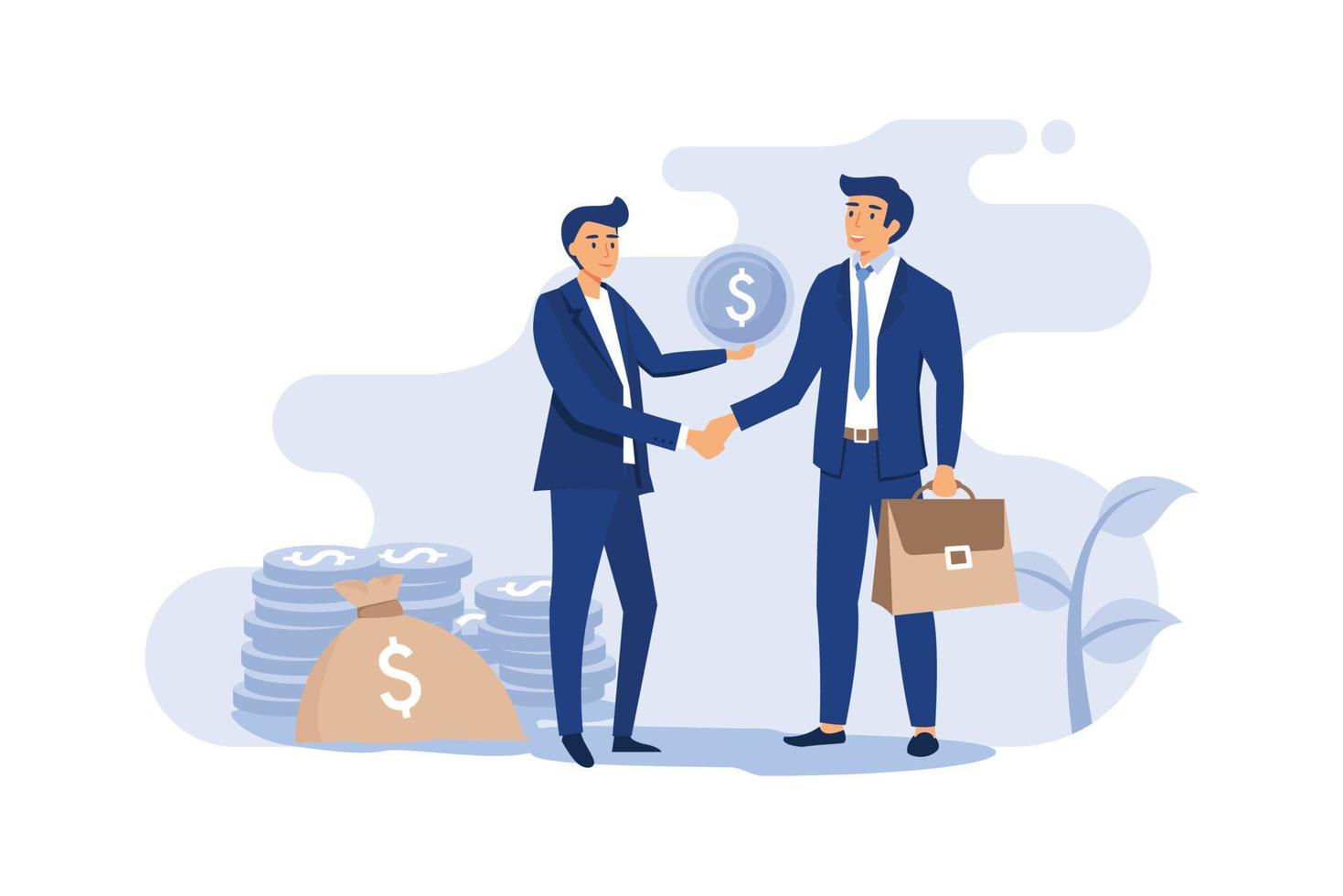 Angel advisor or sponsor funding startup project. Investor giving financial support flat vector illustration. Investment, entrepreneurship, coworking concept for banner, website design, landing page