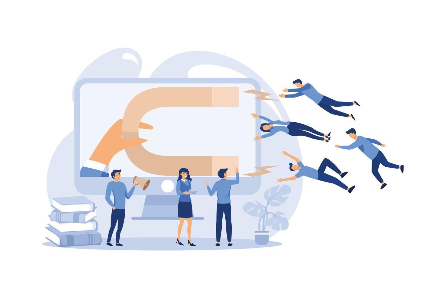 digital marketing, generating potential customers, attracting and attracting customers with a magnet. flat design modern illustration vector
