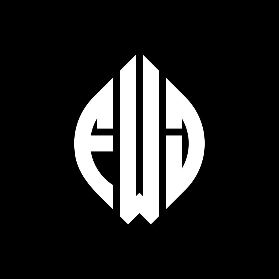 FWJ circle letter logo design with circle and ellipse shape. FWJ ellipse letters with typographic style. The three initials form a circle logo. FWJ Circle Emblem Abstract Monogram Letter Mark Vector. vector