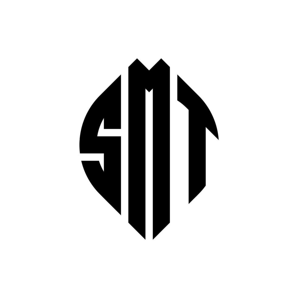 SMT circle letter logo design with circle and ellipse shape. SMT ellipse letters with typographic style. The three initials form a circle logo. SMT Circle Emblem Abstract Monogram Letter Mark Vector. vector