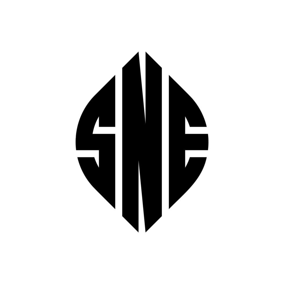 SNE circle letter logo design with circle and ellipse shape. SNE ellipse letters with typographic style. The three initials form a circle logo. SNE Circle Emblem Abstract Monogram Letter Mark Vector. vector