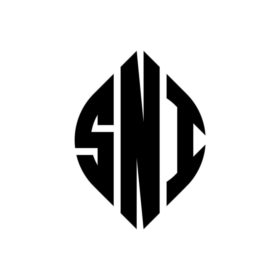 SNI circle letter logo design with circle and ellipse shape. SNI ellipse letters with typographic style. The three initials form a circle logo. SNI Circle Emblem Abstract Monogram Letter Mark Vector. vector