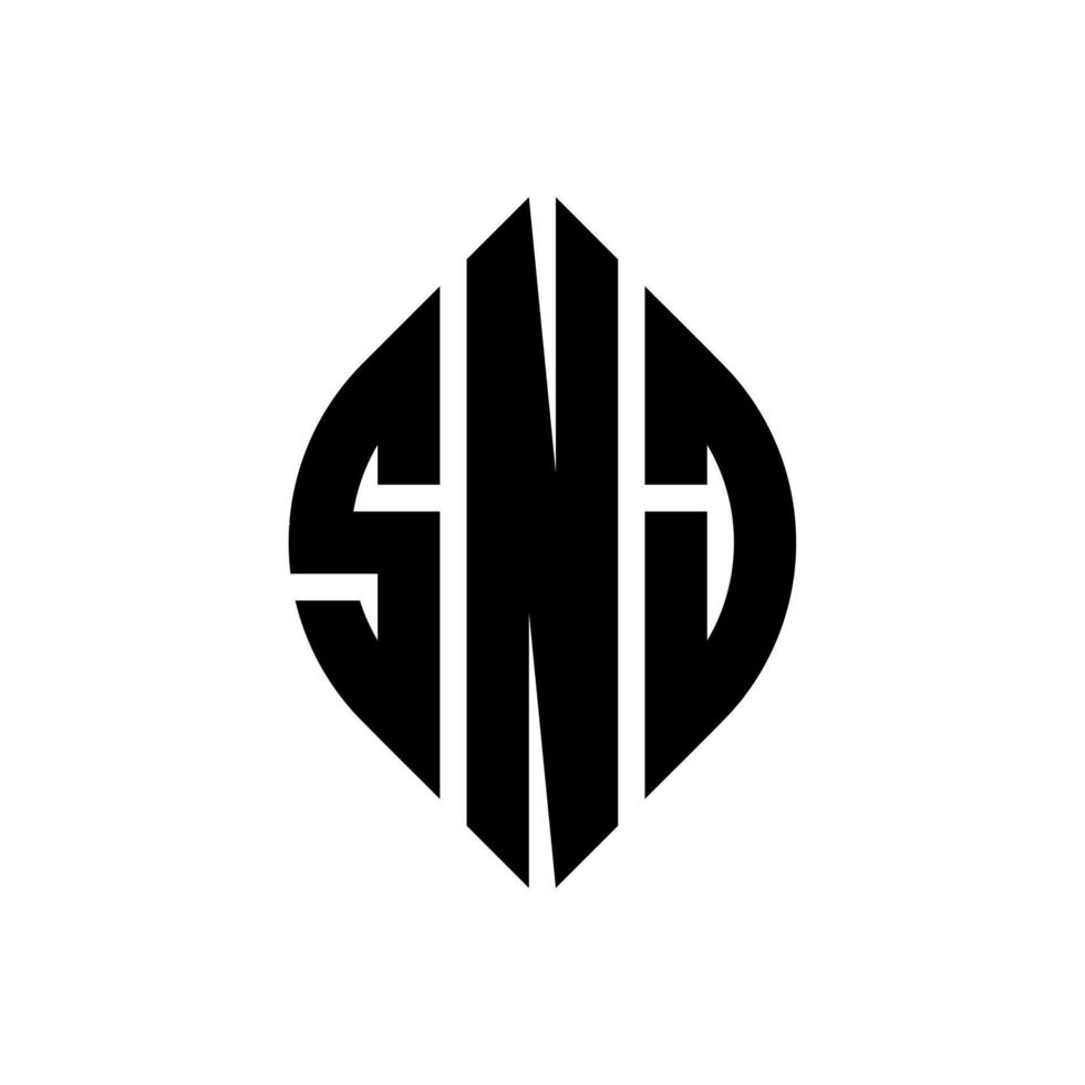 SNJ circle letter logo design with circle and ellipse shape. SNJ ellipse letters with typographic style. The three initials form a circle logo. SNJ Circle Emblem Abstract Monogram Letter Mark Vector. vector