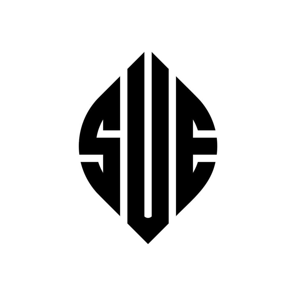 SUE circle letter logo design with circle and ellipse shape. SUE ellipse letters with typographic style. The three initials form a circle logo. SUE Circle Emblem Abstract Monogram Letter Mark Vector. vector