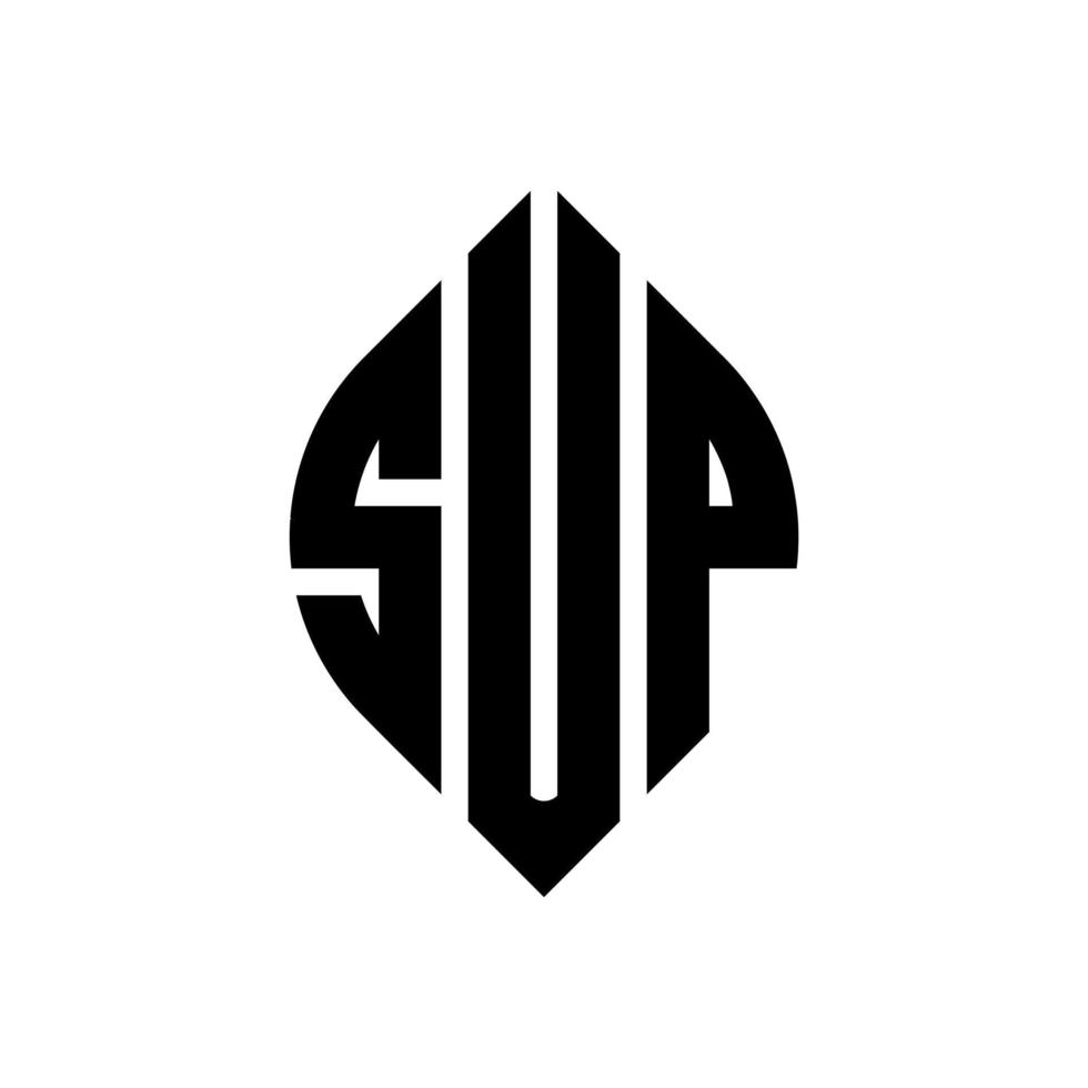SUP circle letter logo design with circle and ellipse shape. SUP ellipse letters with typographic style. The three initials form a circle logo. SUP Circle Emblem Abstract Monogram Letter Mark Vector. vector