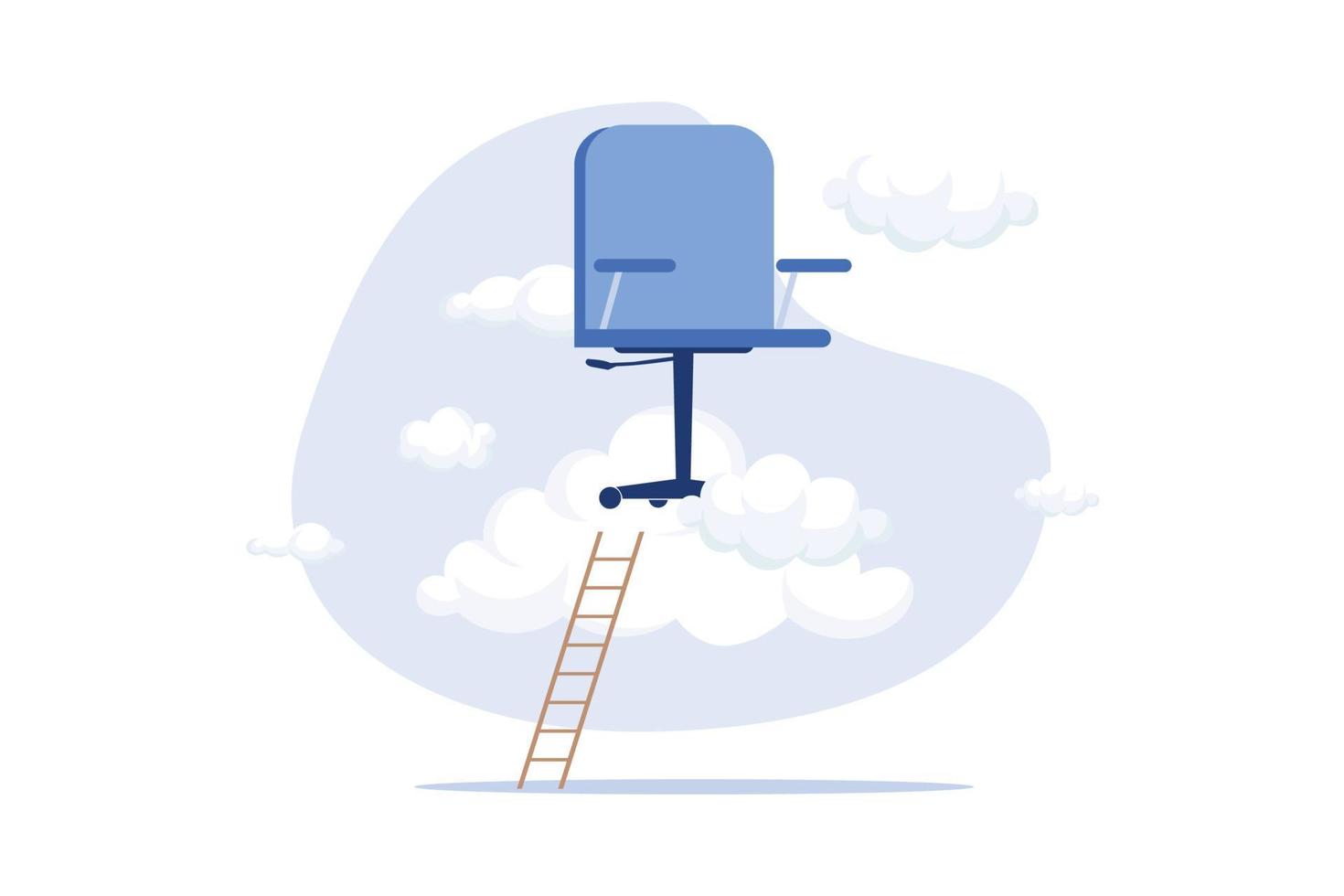 management office chair on cloud with ladder for talent and employee to climb up. Career success, job position promoted to management opportunity or ladder of success concept. vector