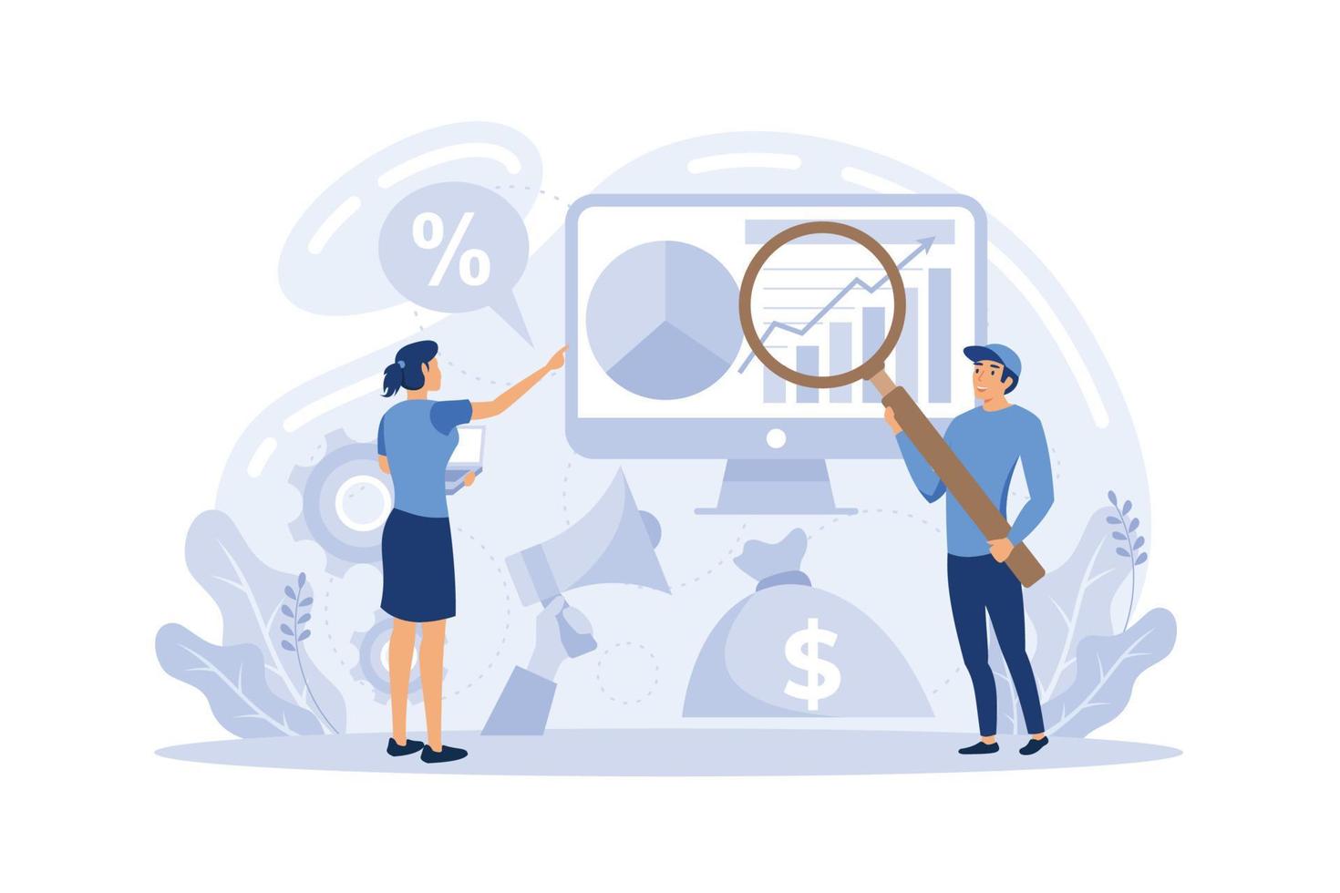 Market research concept. Business research for new product development. Market data statistics analysis and product advertising. vector