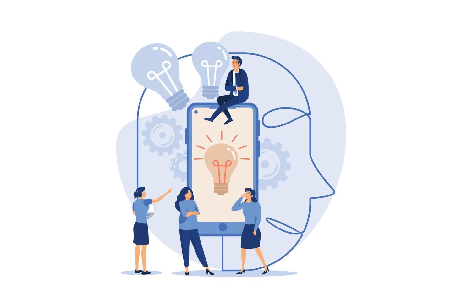 the company is engaged in a joint search for ideas, an abstract human head filled with ideas of thought and analytics. flat design modern illustration vector