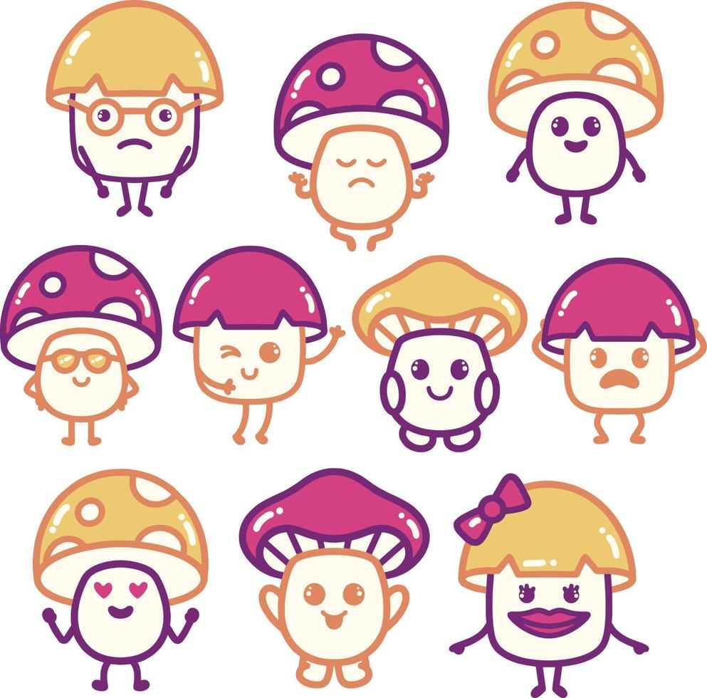Mushroom Cartoon Character Pack vector
