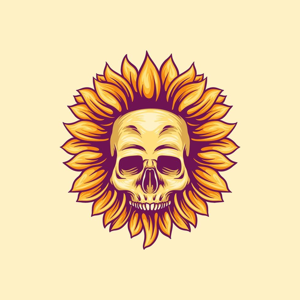 Skull Sun Flower Illustration vector