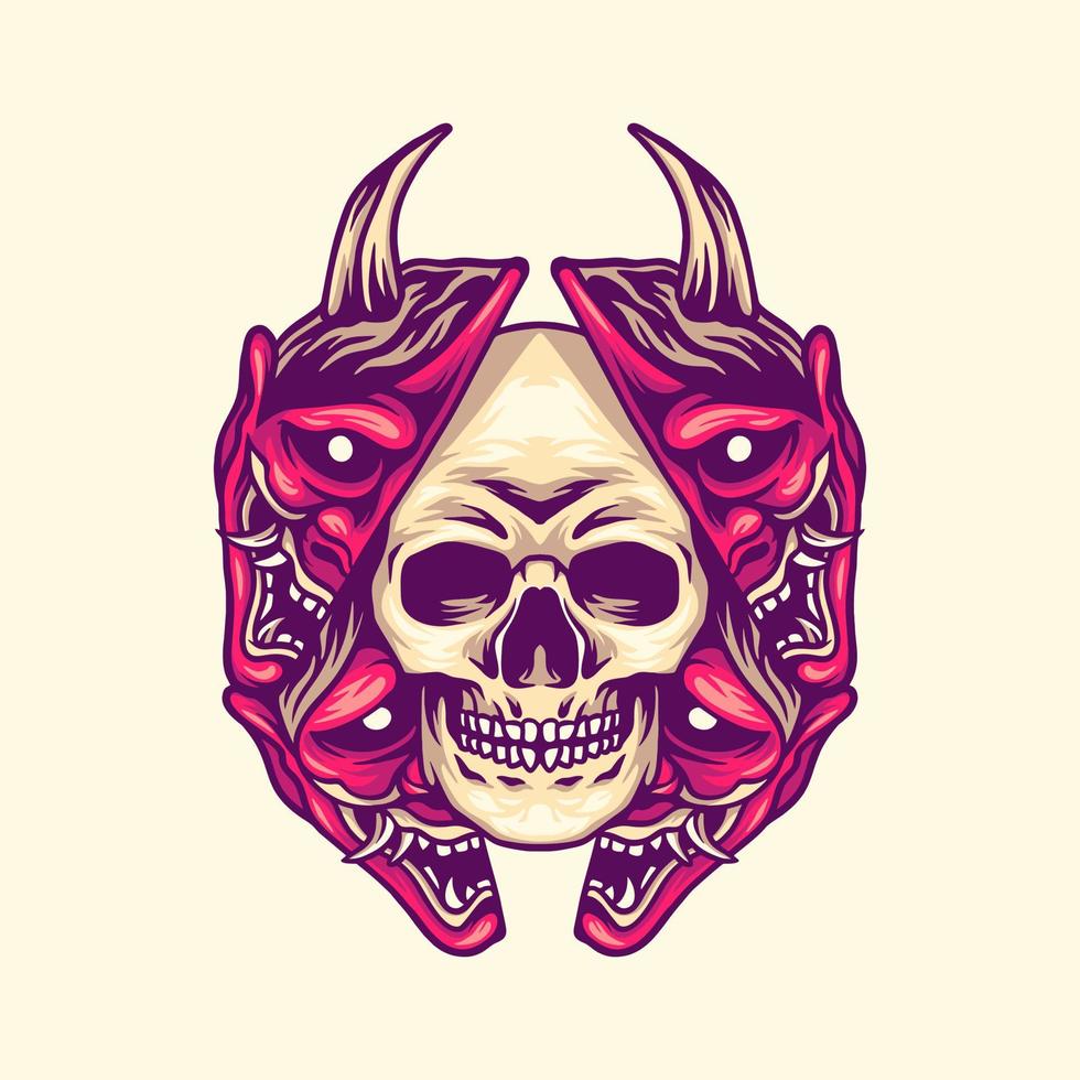 Skull Oni Mask Illustration vector