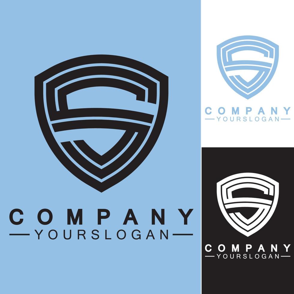 Letter S monogram and shield sign combination. Line art logo design concept. vector