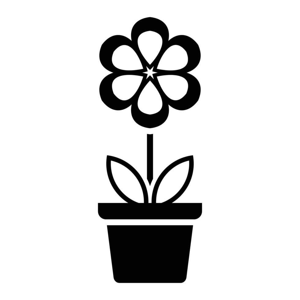 Flower icon in pot, simple flower sign and symbol. Potted plants, gardening, ornamental plant isolated line sign. vector
