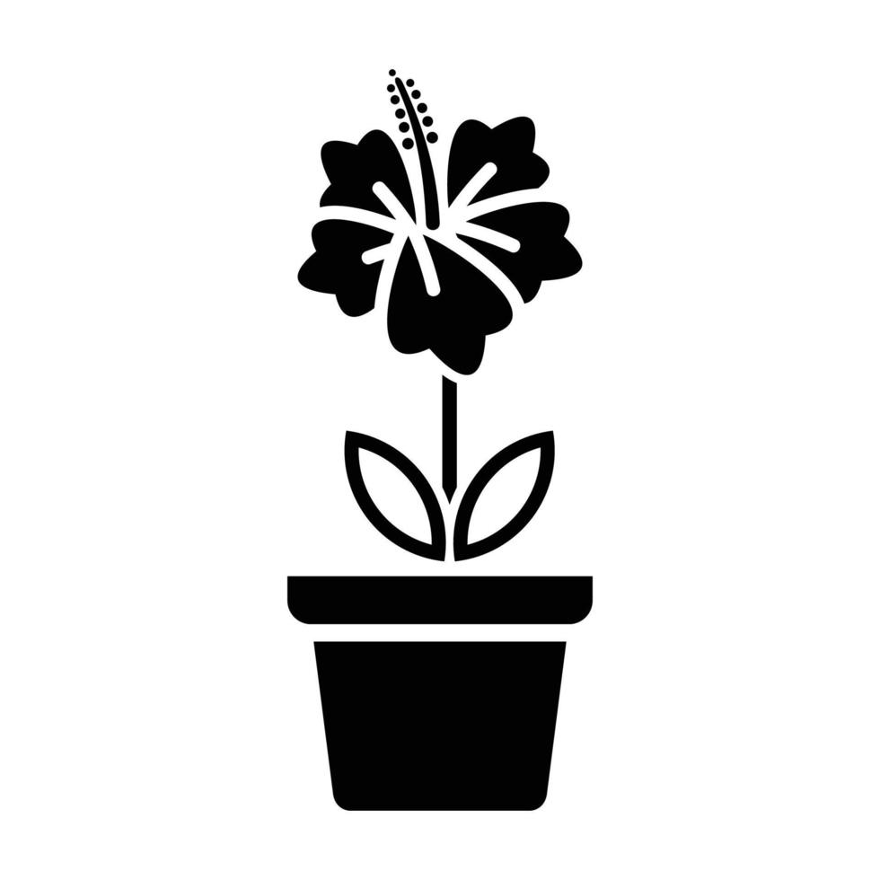Flower icon in pot, simple flower sign and symbol. Potted plants, gardening, ornamental plant isolated line sign. vector