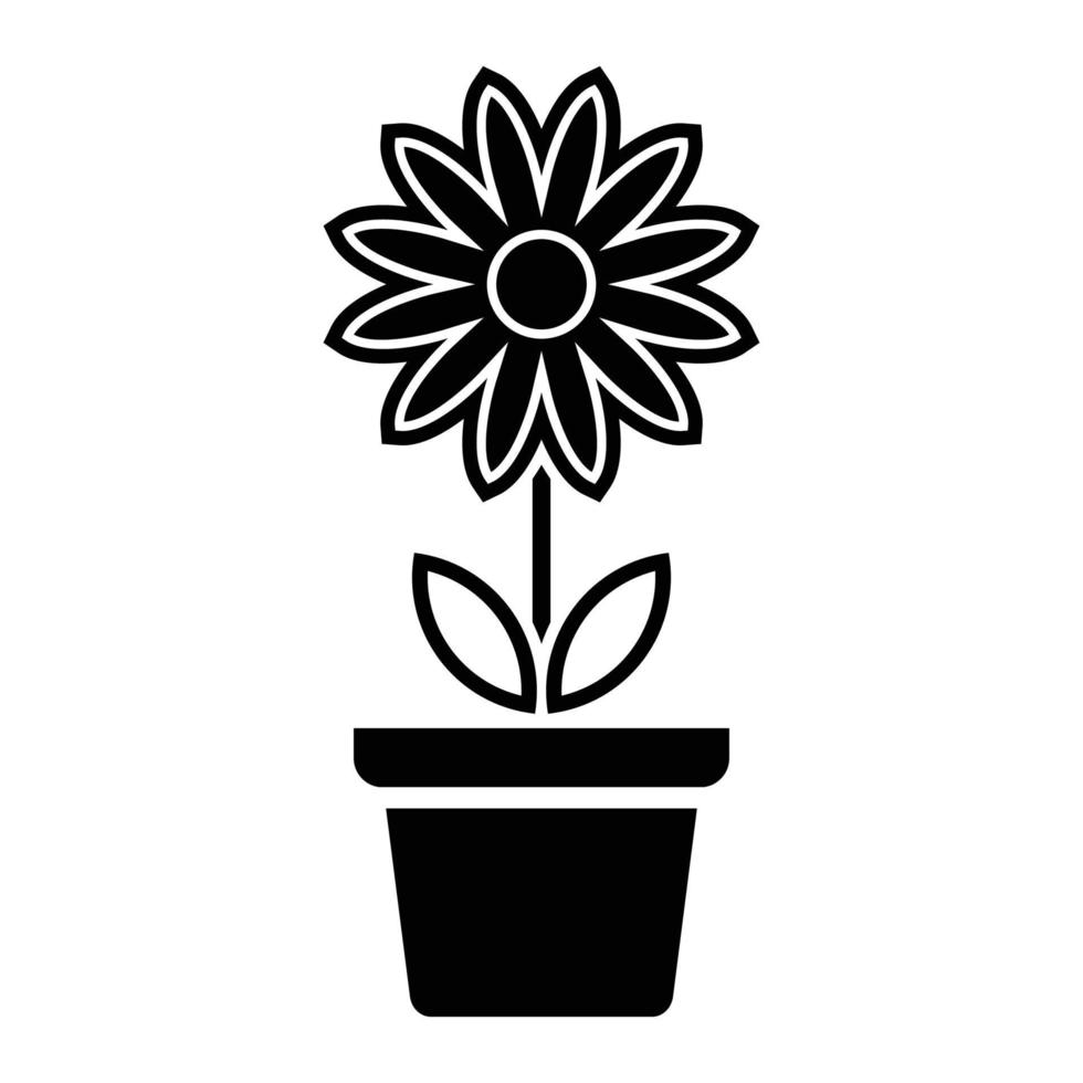 Flower icon in pot, simple flower sign and symbol. Potted plants, gardening, ornamental plant isolated line sign. vector