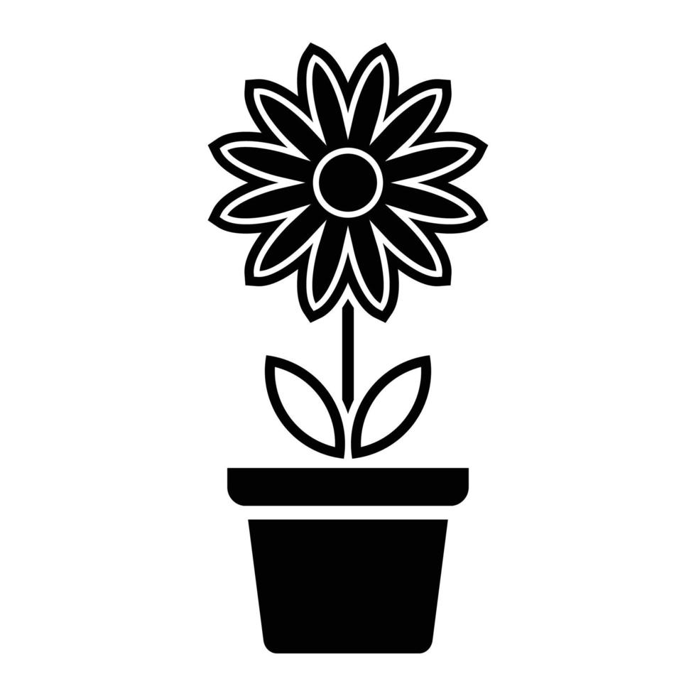 icono de flor en maceta, signo de flor simple y símbolo. plantas en maceta, jardinería, signo de línea aislada de plantas ornamentales. vector