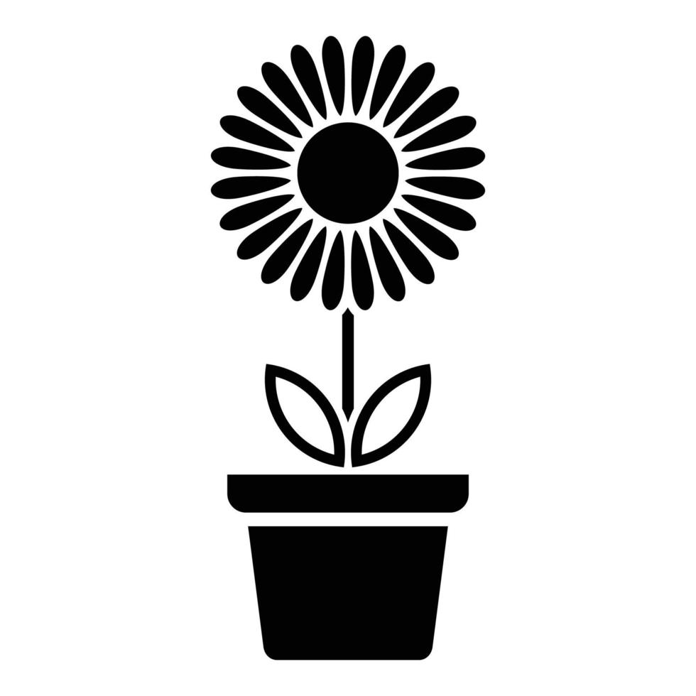 Flower icon in pot, simple flower sign and symbol. Potted plants, gardening, ornamental plant isolated line sign. vector