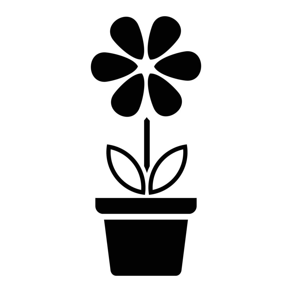 Flower icon in pot, simple flower sign and symbol. Potted plants, gardening, ornamental plant isolated line sign. vector
