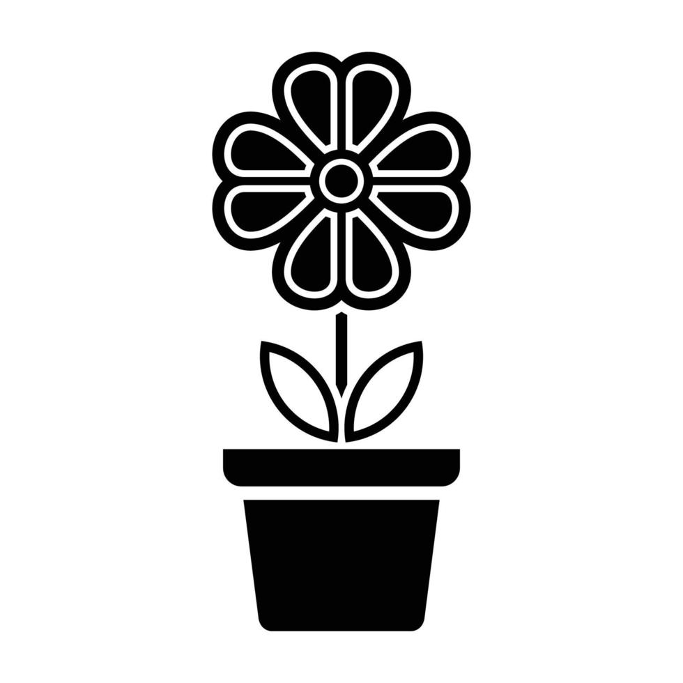 Flower icon in pot, simple flower sign and symbol. Potted plants, gardening, ornamental plant isolated line sign. vector